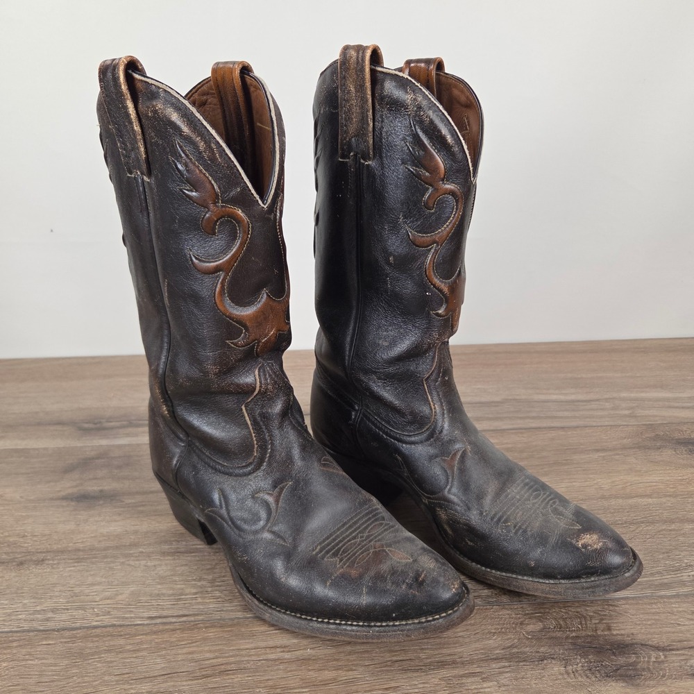 Boulet Mens Black sz 8E Leather Cowboy Boots Western Distressed